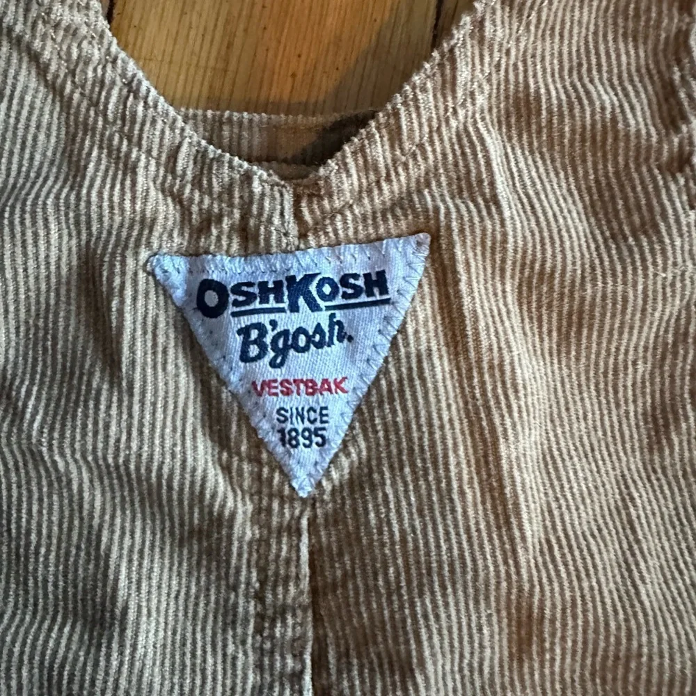 Oshkosh B’gosh Boy’s Size 12M  Tan Overalls w Dinosaurs Embroidery